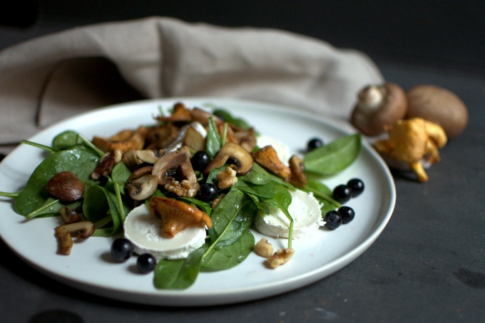 Pilzsalat mit Ziegenkäse und Blaubeeren - FREE MINDED FOLKS